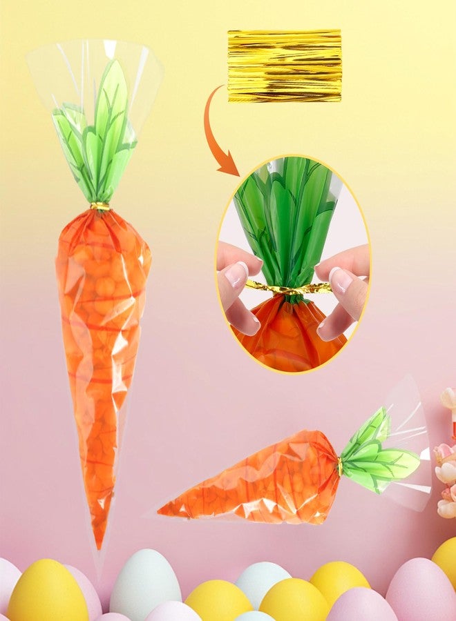 eowqeiur 50 PCS Carrot Snack bags with Ties Easter Cone Shaped Cellophane Bags for Treats Candy Popcorn Cookie Goodie Goody Gift Wrap Spring Easter Party Favors Supplies Decorations Red Holiday Baggies Pouch - Image 3