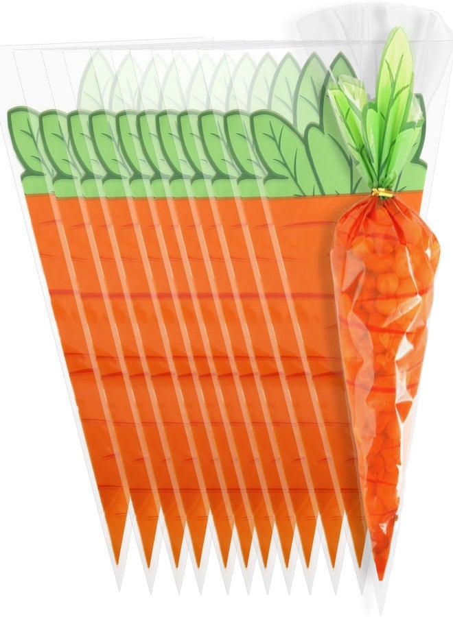 eowqeiur 50 PCS Carrot Snack bags with Ties Easter Cone Shaped Cellophane Bags for Treats Candy Popcorn Cookie Goodie Goody Gift Wrap Spring Easter Party Favors Supplies Decorations Red Holiday Baggies Pouch - Image 1