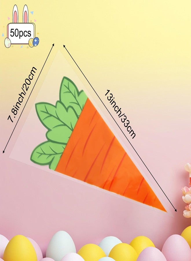 eowqeiur 50 PCS Carrot Snack bags with Ties Easter Cone Shaped Cellophane Bags for Treats Candy Popcorn Cookie Goodie Goody Gift Wrap Spring Easter Party Favors Supplies Decorations Red Holiday Baggies Pouch - Image 2