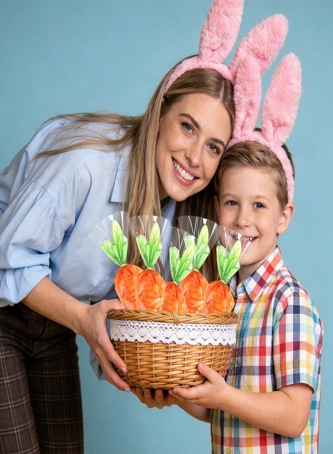 eowqeiur 50 PCS Carrot Snack bags with Ties Easter Cone Shaped Cellophane Bags for Treats Candy Popcorn Cookie Goodie Goody Gift Wrap Spring Easter Party Favors Supplies Decorations Red Holiday Baggies Pouch - Image 5