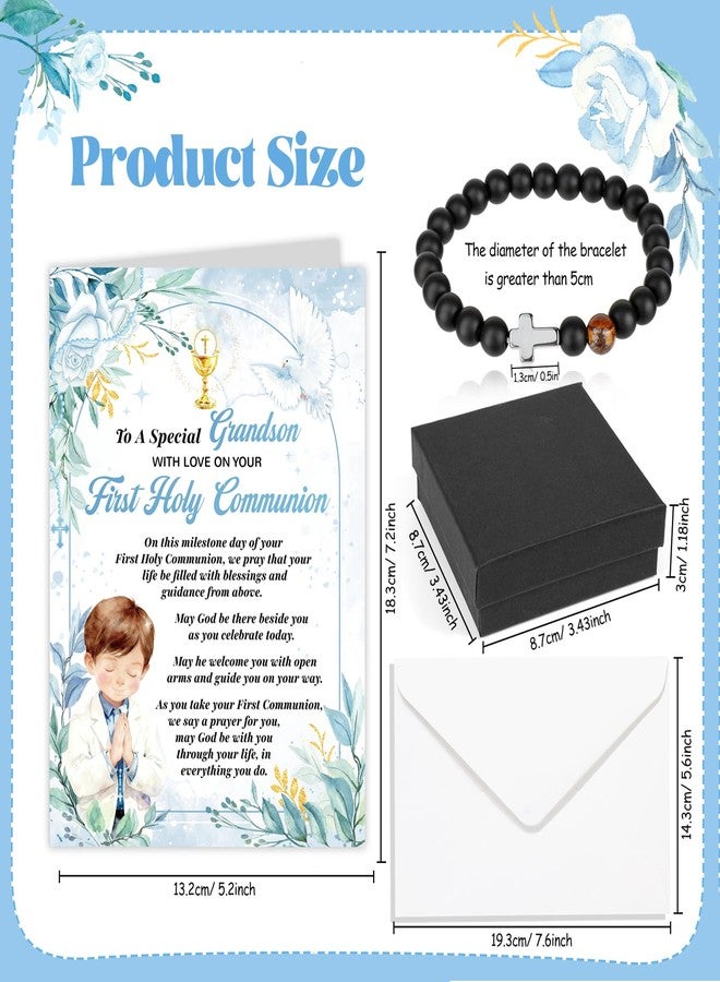 HOWAF First Holy Communion Card for Grandson & Black Natural Stone Cross Bracelet, Gift Box for 1st Holy Communion Gifts for Grandson - Image 2