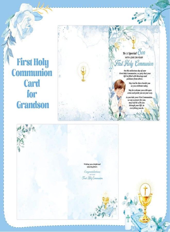 HOWAF First Holy Communion Card for Grandson & Black Natural Stone Cross Bracelet, Gift Box for 1st Holy Communion Gifts for Grandson - Image 4