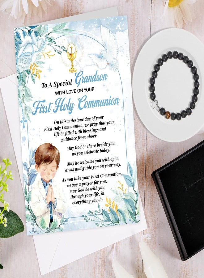 HOWAF First Holy Communion Card for Grandson & Black Natural Stone Cross Bracelet, Gift Box for 1st Holy Communion Gifts for Grandson - Image 5