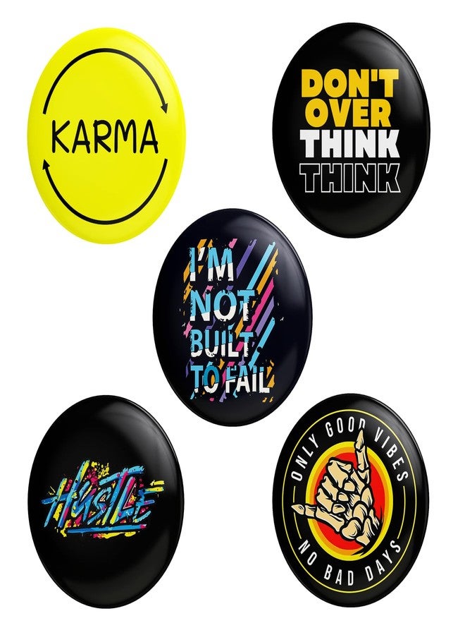 JIGARI Designer Theme Printed Badges with Steel Pin | Multicolor Designer Combo for Bags, T-Shirts, and Hats | Perfect for Boys, Girls and Adults | Pin Batches & Pin Badge for Fans (Motivational, Motivational - 01 ( Pack of 05 ), 58mm - Gloss Lamination) - Image 1