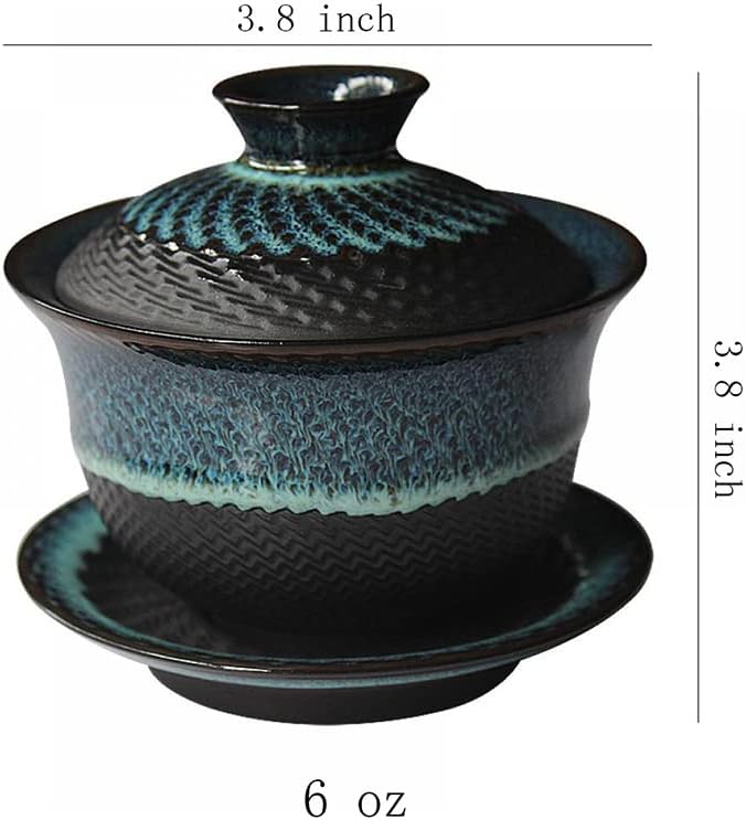 Gaolinci Kiln Glazed Ceramic Jianzhan Teacup Kung Fu Tea Cup and Saucer with Lid 5 Oz Sancai Gaiwan - Image 2
