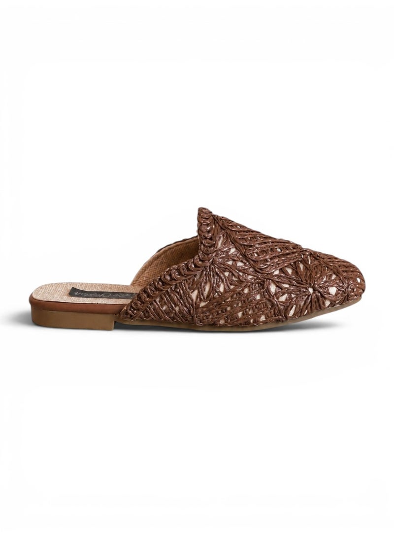 LIFESTYLISH Mules Flat Burlap Elegant SB-705 - Brown - Image 1