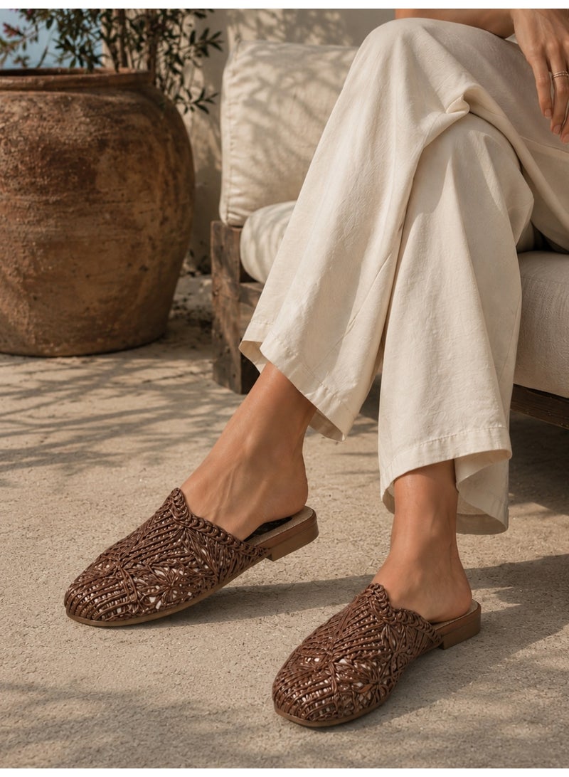 LIFESTYLISH Mules Flat Burlap Elegant SB-705 - Brown - Image 4