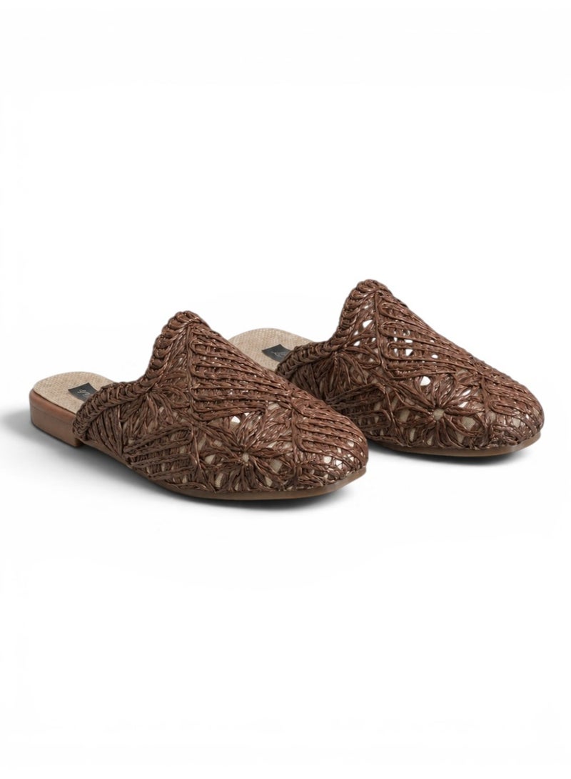 LIFESTYLISH Mules Flat Burlap Elegant SB-705 - Brown - Image 3