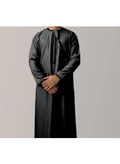 Generic New Arrival Cross-Border Solid Color Round Neck Embroidery Coarse Males Long Sleeve Kaftan Arabian Saudi Arabia Mens Kaftan 5#green  - Image 4