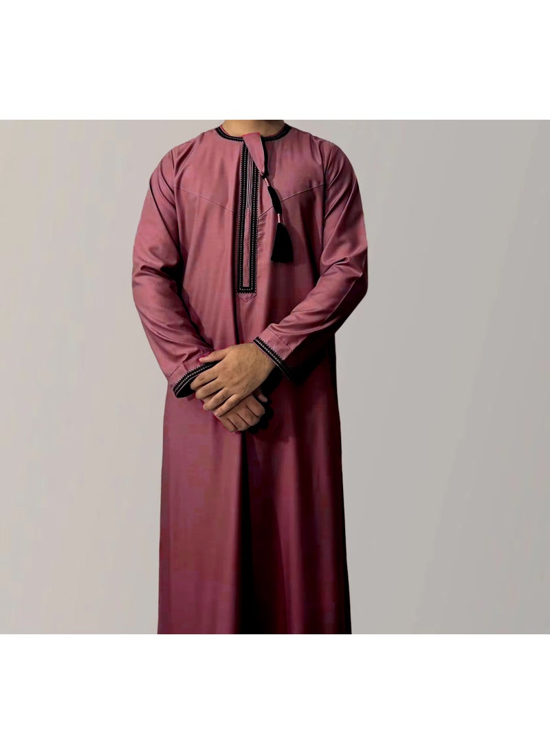 Generic New Arrival Cross-Border Solid Color Round Neck Embroidery Coarse Males Long Sleeve Kaftan Arabian Saudi Arabia Mens Kaftan 5#green  - Image 3