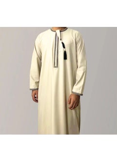 Generic New Arrival Cross-Border Solid Color Round Neck Embroidery Coarse Males Long Sleeve Kaftan Arabian Saudi Arabia Mens Kaftan 5#green  - Image 2
