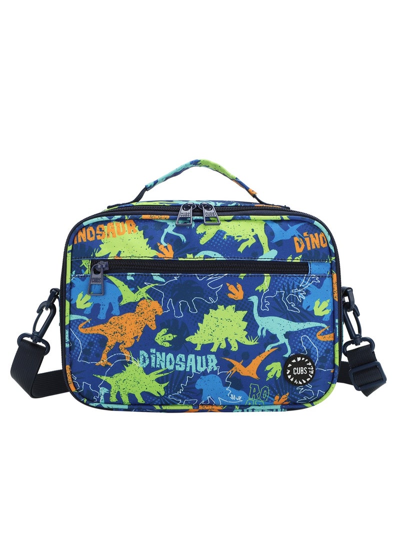 CUBS Dinosaur Print Waterproof lunch bag with removable shoulder strap carrying your favorite meals to school, work or while traveling - Image 1
