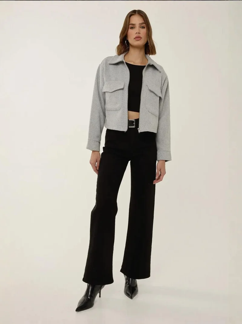 HICCUP Zippered Jacket with Shirt Collar