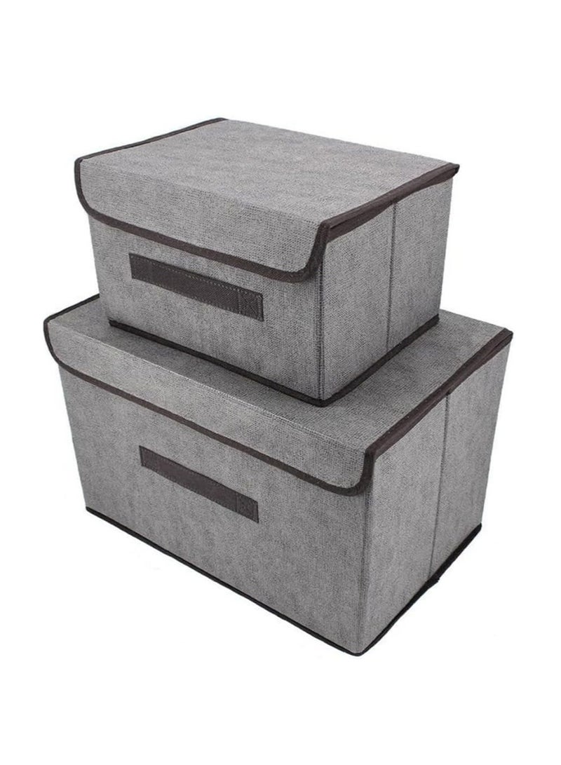 Storage Bins, 2 Pack Foldable Closet Organizer with Lid, Storage Box for Cloth, Underwear, Toy (One Large  One Small)  - Image 1