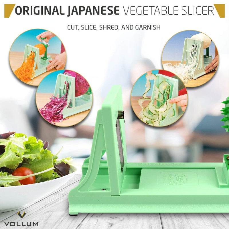 Vollum Japanese Turning Vegetable Spiralizer, Veggie Spiralizer For Fresh Zucchini, Squash, Butternut Squash with 1 Straight-Edged Blade and 3 Serrated Blades Multiple - Image 5