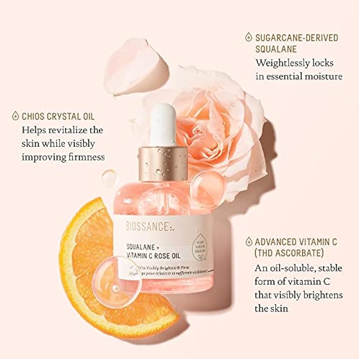 BIOSSANCE Squalane + Vitamin C Rose Advanced Facial Oil - Brightening, Firming, and Hydrating Serum for All Skin Types - Chios Crystal Oil, Damascus Rose Extract & Squalane for Radiance - Image 3