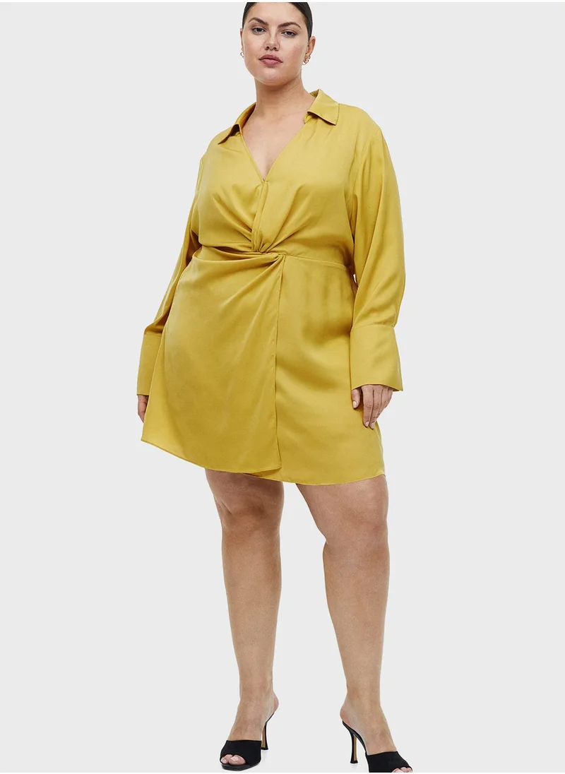 H&M Polo Neck Front Twist Shirt Dress