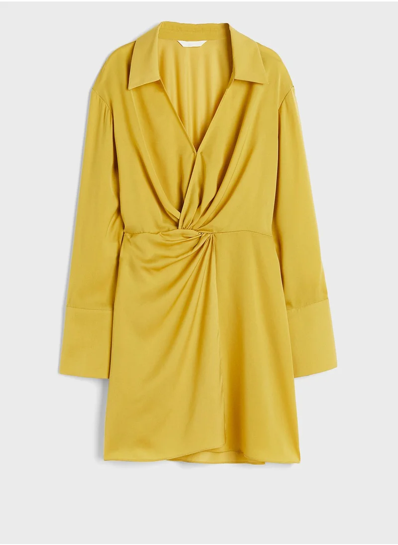 H&M Polo Neck Front Twist Shirt Dress