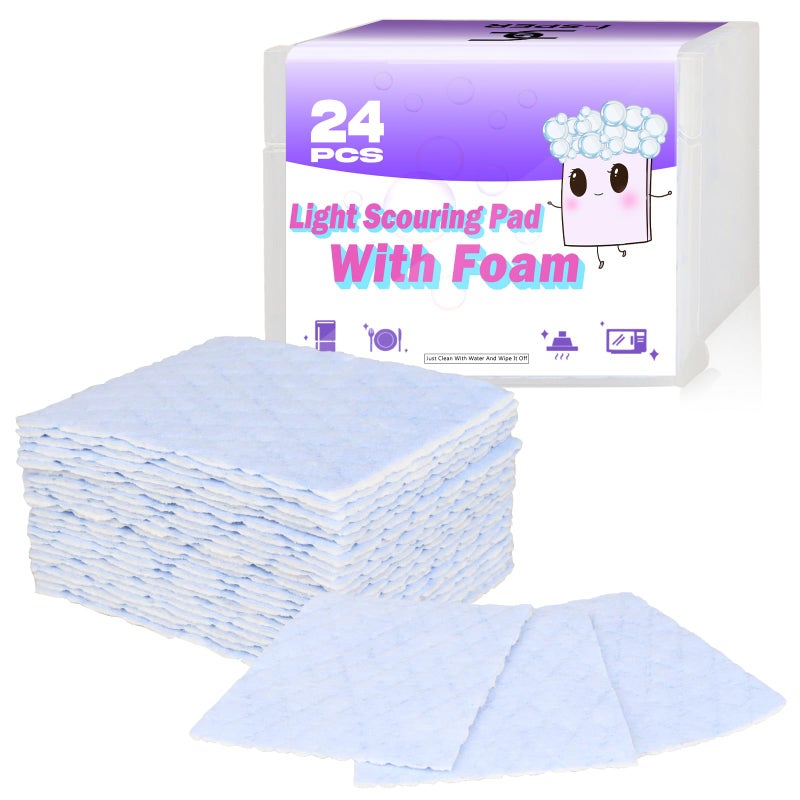 I-sper 24 Pack Light Scouring Pad with Foam, Triple Cleaning Scrub Pad Singles Heavy Duty Household Non-Scratch Abrasive Hand Pad Multi Surface Magic Sponge Eraser Sheets for Home Surfaces Indoor Cleaning - Image 1