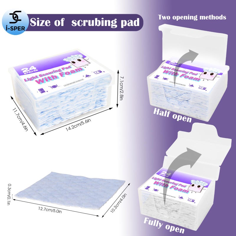 I-sper 24 Pack Light Scouring Pad with Foam, Triple Cleaning Scrub Pad Singles Heavy Duty Household Non-Scratch Abrasive Hand Pad Multi Surface Magic Sponge Eraser Sheets for Home Surfaces Indoor Cleaning - Image 4