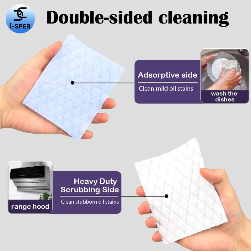 I-sper 24 Pack Light Scouring Pad with Foam, Triple Cleaning Scrub Pad Singles Heavy Duty Household Non-Scratch Abrasive Hand Pad Multi Surface Magic Sponge Eraser Sheets for Home Surfaces Indoor Cleaning - Image 5