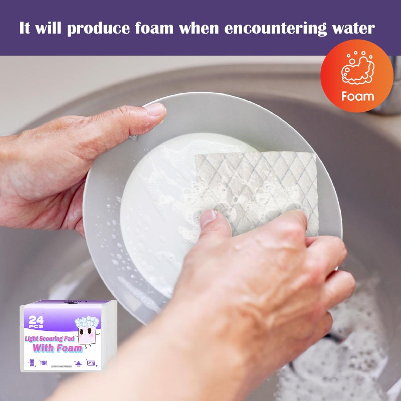 I-sper 24 Pack Light Scouring Pad with Foam, Triple Cleaning Scrub Pad Singles Heavy Duty Household Non-Scratch Abrasive Hand Pad Multi Surface Magic Sponge Eraser Sheets for Home Surfaces Indoor Cleaning - Image 3