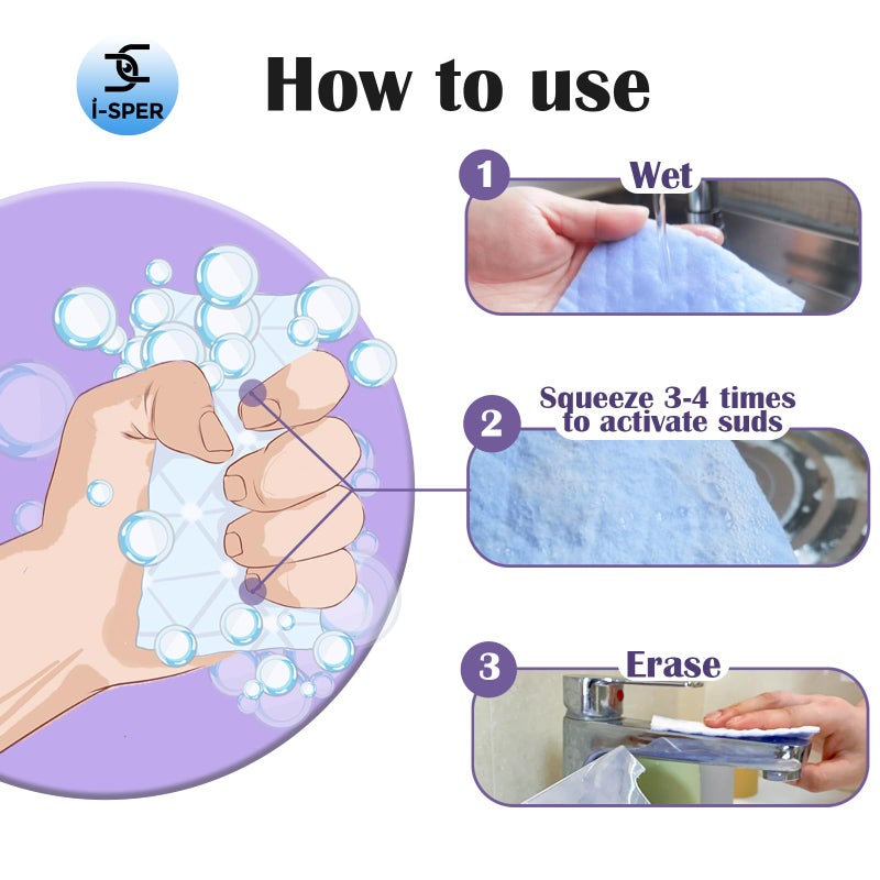 I-sper 24 Pack Light Scouring Pad with Foam, Triple Cleaning Scrub Pad Singles Heavy Duty Household Non-Scratch Abrasive Hand Pad Multi Surface Magic Sponge Eraser Sheets for Home Surfaces Indoor Cleaning - Image 2