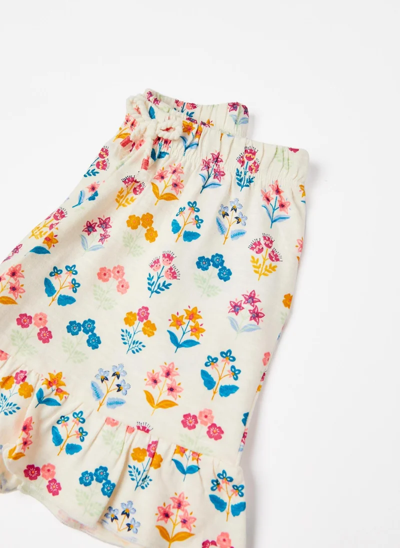 زيبي Cotton Shorts with Floral Motif for Baby Girls