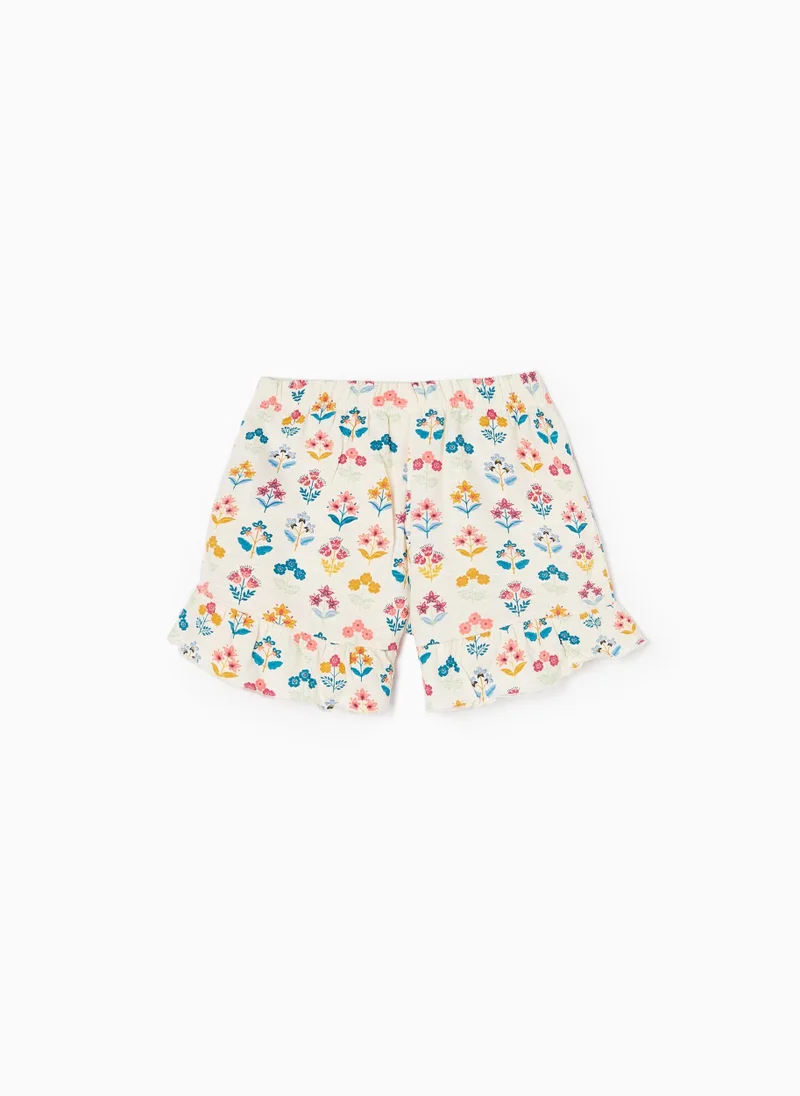 Zippy Cotton Shorts with Floral Motif for Baby Girls