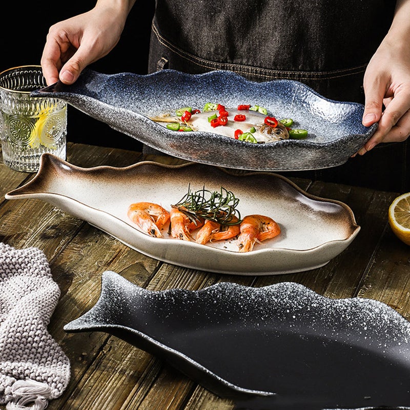🍳 طبق سيراميك للطعام مثالي للأطباق الباردة أو الوجبات الساخنة بنقشة مستوحاة من السمك - Image 3