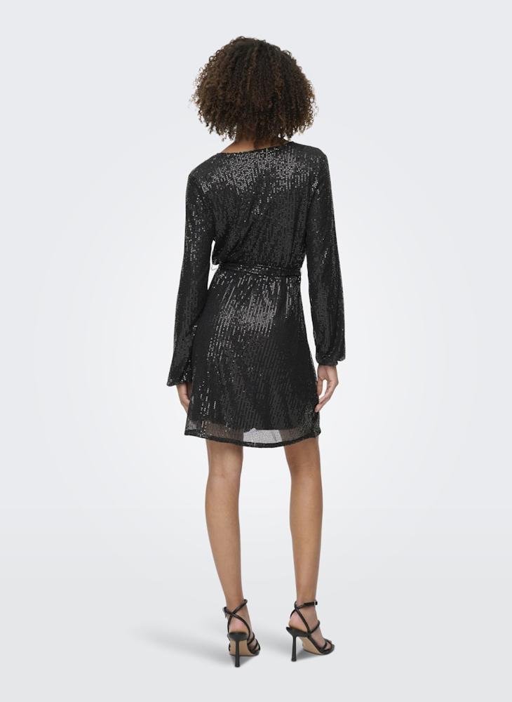 ONLY Onlanni Long Sleeve Sequins Wrap Dress - Image 2