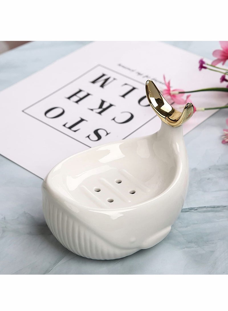 Excefore Soap Dish for Shower, Dry Stop Mushy Tray, Ceramic Holder with Stump Bathroom Ring Jewelry Engagament Wedding Birthday Gifts (Fish-White) - Image 4