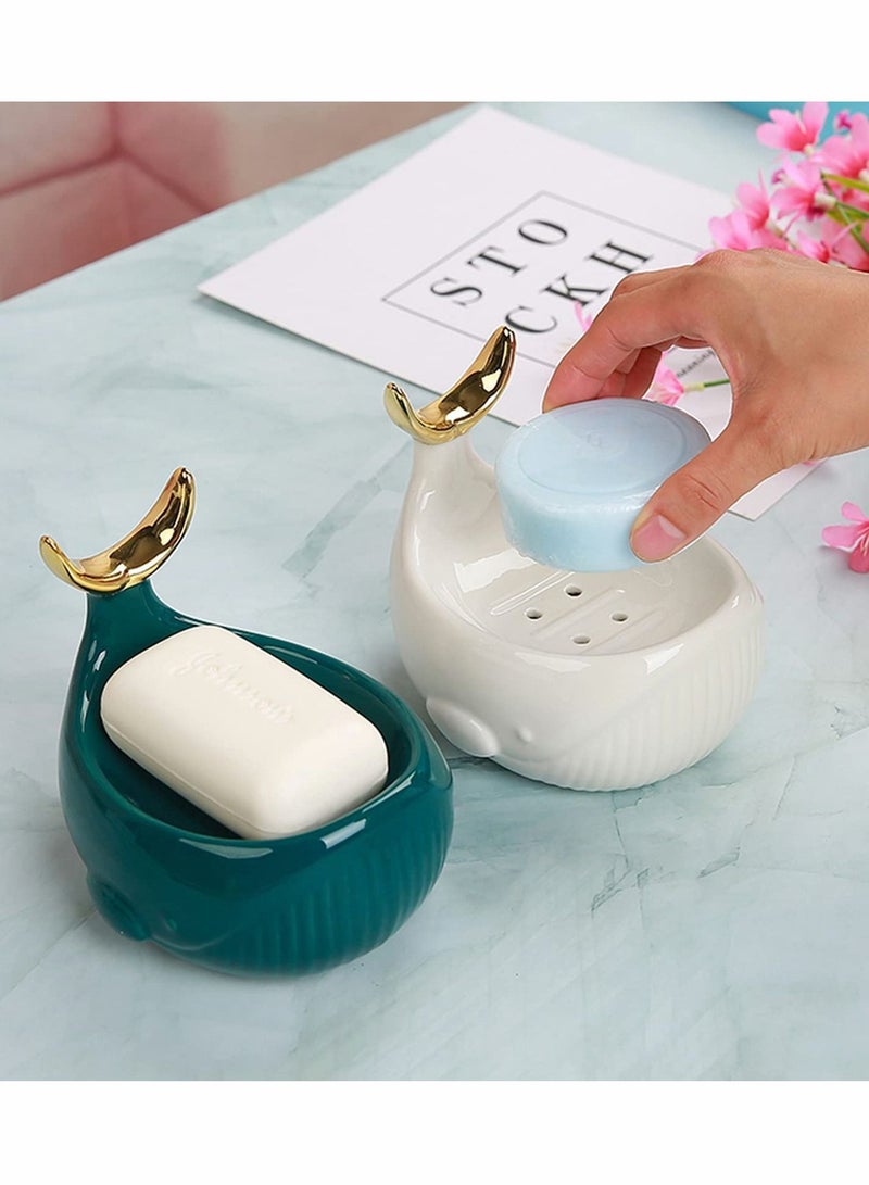 Excefore Soap Dish for Shower, Dry Stop Mushy Tray, Ceramic Holder with Stump Bathroom Ring Jewelry Engagament Wedding Birthday Gifts (Fish-White) - Image 2