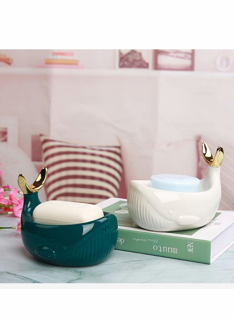 Excefore Soap Dish for Shower, Dry Stop Mushy Tray, Ceramic Holder with Stump Bathroom Ring Jewelry Engagament Wedding Birthday Gifts (Fish-White) - Image 3