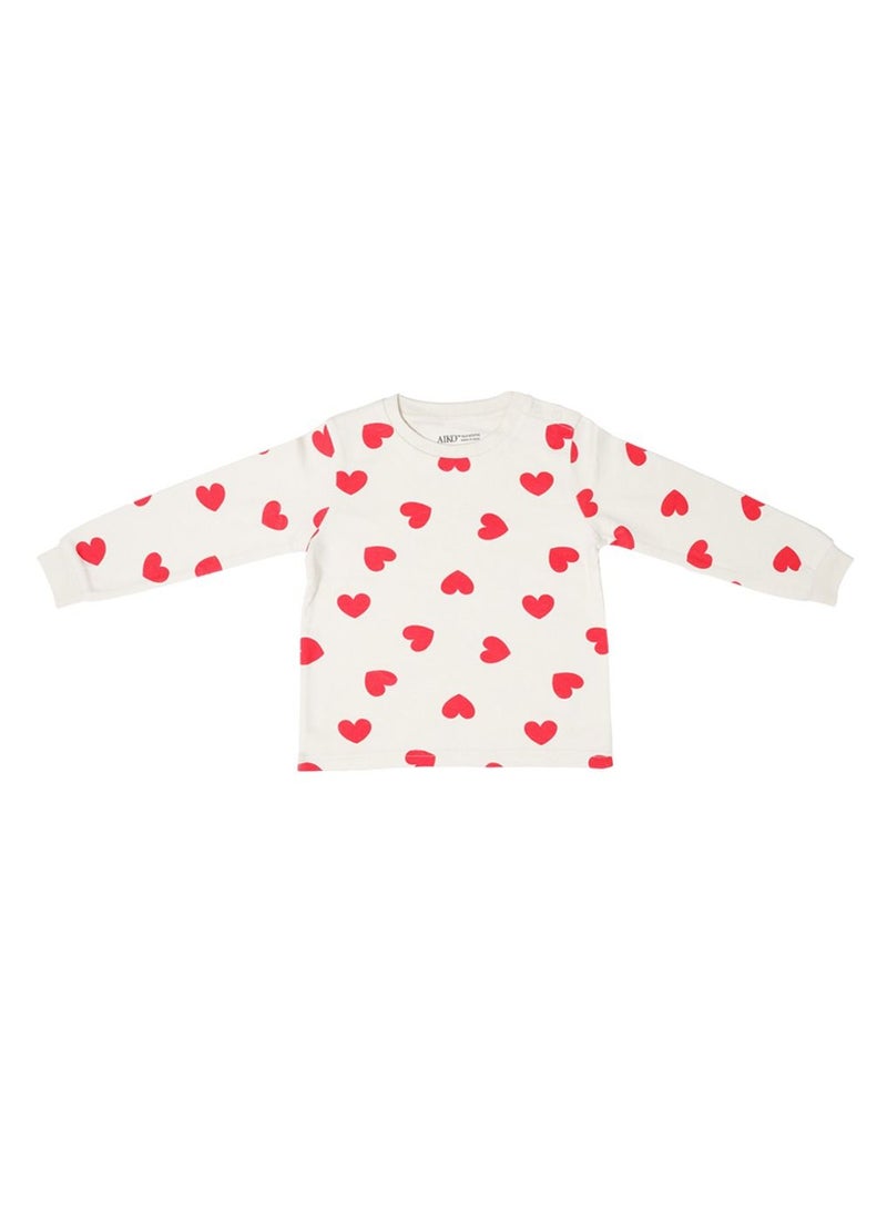 AIKO AIKO - Girls Red Heart Print Long Two Piece Pyjama Set 12-18 Months - Image 2