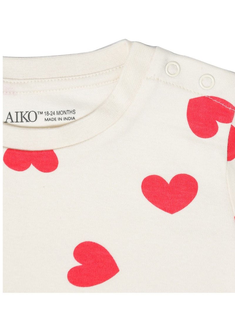 AIKO AIKO - Girls Red Heart Print Long Two Piece Pyjama Set 12-18 Months - Image 3