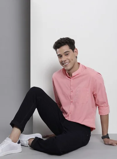 شركة المرآب الهندية Men Regular Fit Solid Full Sleeves Mandarin Collar Casual Shirt