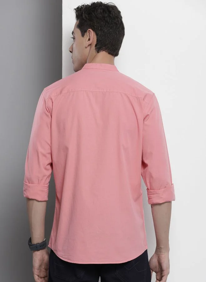 The Indian Garage Co Men Regular Fit Solid Full Sleeves Mandarin Collar Casual Shirt