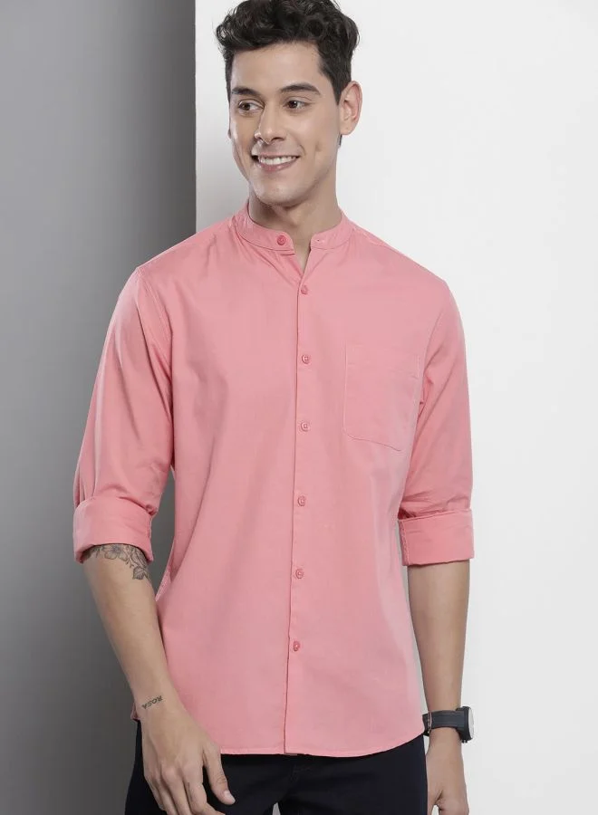 The Indian Garage Co Men Regular Fit Solid Full Sleeves Mandarin Collar Casual Shirt