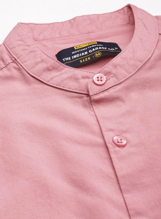The Indian Garage Co Men Regular Fit Solid Full Sleeves Mandarin Collar Casual Shirt