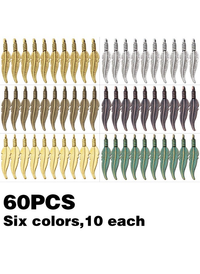 BronaGrand 60Pcs Craft Supplies Feather Charms Pendants Tibetan Alloy Leaf Charms For Diy Earring Necklace Jewelry Making Accessory6 Colors  - Image 2