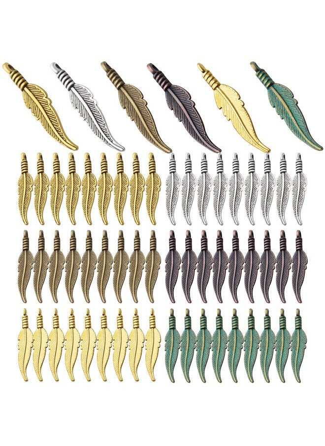 BronaGrand 60Pcs Craft Supplies Feather Charms Pendants Tibetan Alloy Leaf Charms For Diy Earring Necklace Jewelry Making Accessory6 Colors  - Image 1
