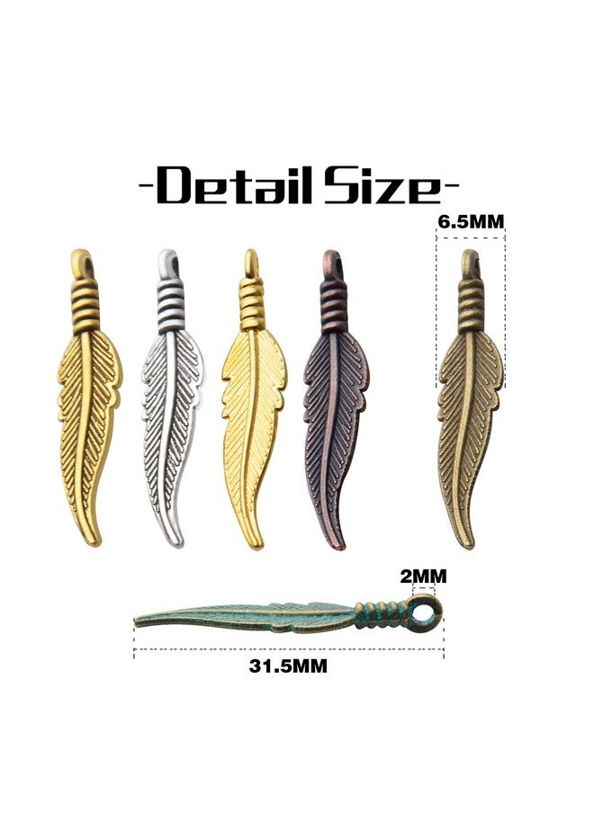 BronaGrand 60Pcs Craft Supplies Feather Charms Pendants Tibetan Alloy Leaf Charms For Diy Earring Necklace Jewelry Making Accessory6 Colors  - Image 3