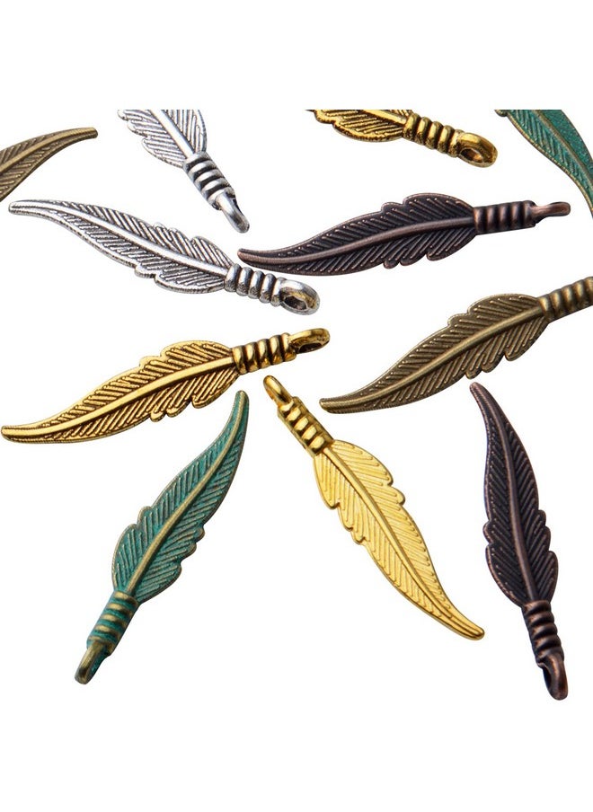 BronaGrand 60Pcs Craft Supplies Feather Charms Pendants Tibetan Alloy Leaf Charms For Diy Earring Necklace Jewelry Making Accessory6 Colors  - Image 4