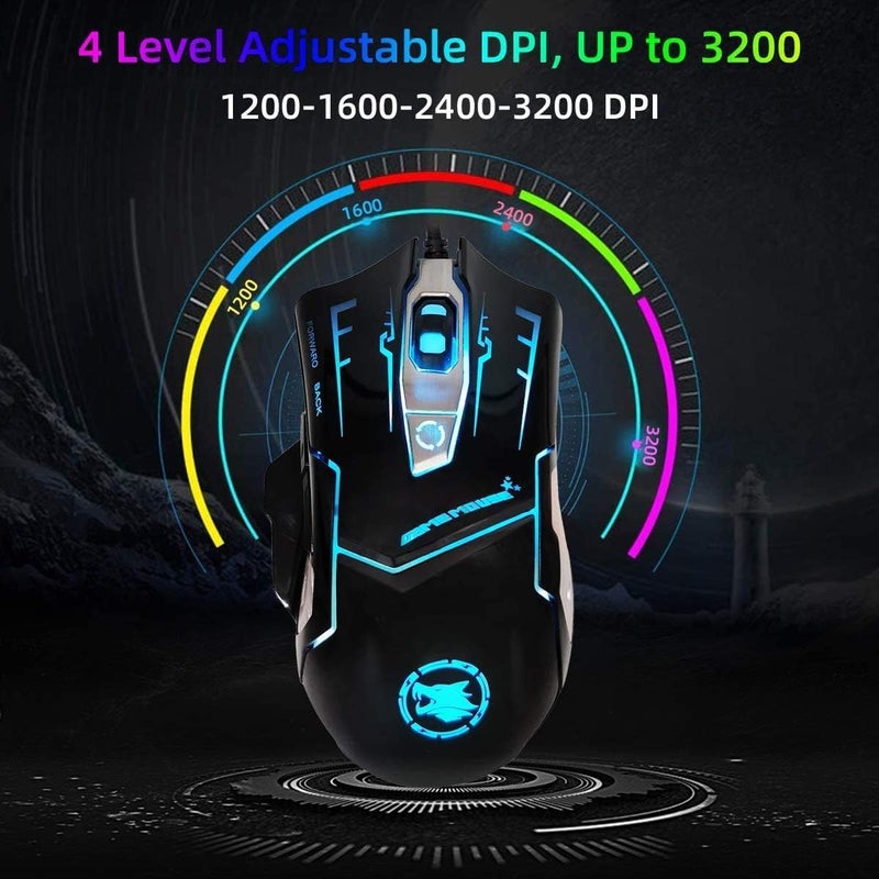 KDator RGB Light up Wired Gaming Mouse for Computer - Durable USB Led Laptop Mice w/ 7 Color Backlit, 4 Adjust DPI Up to 3200 for Gaming, Silent & Stable PC Corded Mouse for Mac MacBook Windows Linux PS4 - Image 4