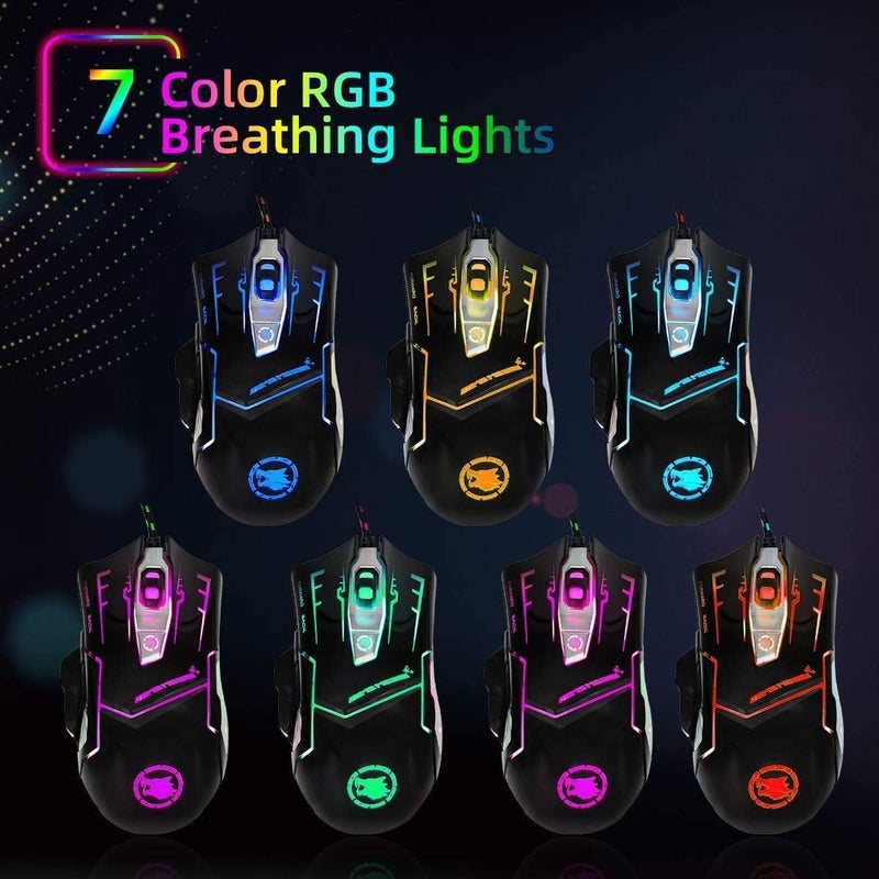 KDator RGB Light up Wired Gaming Mouse for Computer - Durable USB Led Laptop Mice w/ 7 Color Backlit, 4 Adjust DPI Up to 3200 for Gaming, Silent & Stable PC Corded Mouse for Mac MacBook Windows Linux PS4 - Image 2