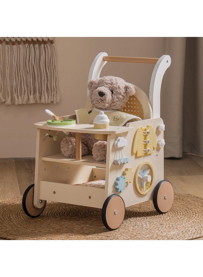 ROBOTIME Wooden Baby Walker, Baby Push Walker, Baby Activity Center Toys - Toddler Walking Activity Center Push Toys with Safety Brake, Baby Walker for Motor Skills (Rattan Doll Walker) - Image 1