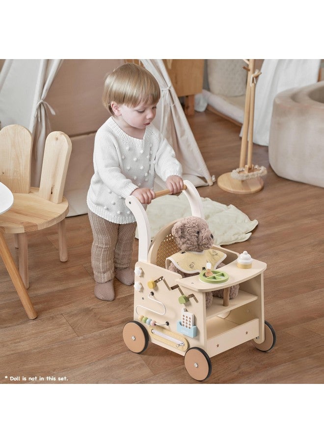 ROBOTIME Wooden Baby Walker, Baby Push Walker, Baby Activity Center Toys - Toddler Walking Activity Center Push Toys with Safety Brake, Baby Walker for Motor Skills (Rattan Doll Walker) - Image 2