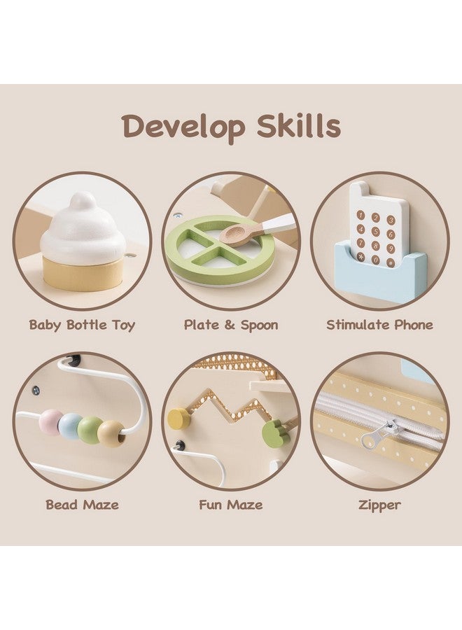 ROBOTIME Wooden Baby Walker, Baby Push Walker, Baby Activity Center Toys - Toddler Walking Activity Center Push Toys with Safety Brake, Baby Walker for Motor Skills (Rattan Doll Walker) - Image 5