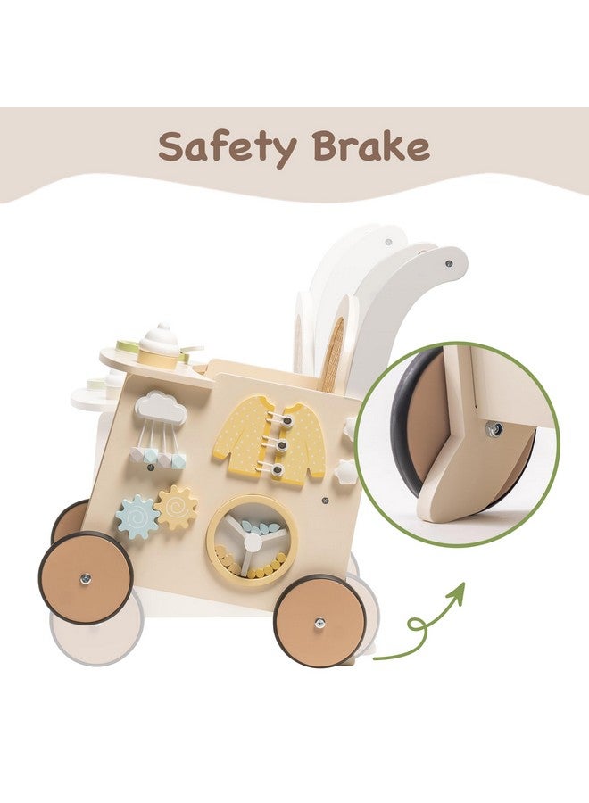 ROBOTIME Wooden Baby Walker, Baby Push Walker, Baby Activity Center Toys - Toddler Walking Activity Center Push Toys with Safety Brake, Baby Walker for Motor Skills (Rattan Doll Walker) - Image 3